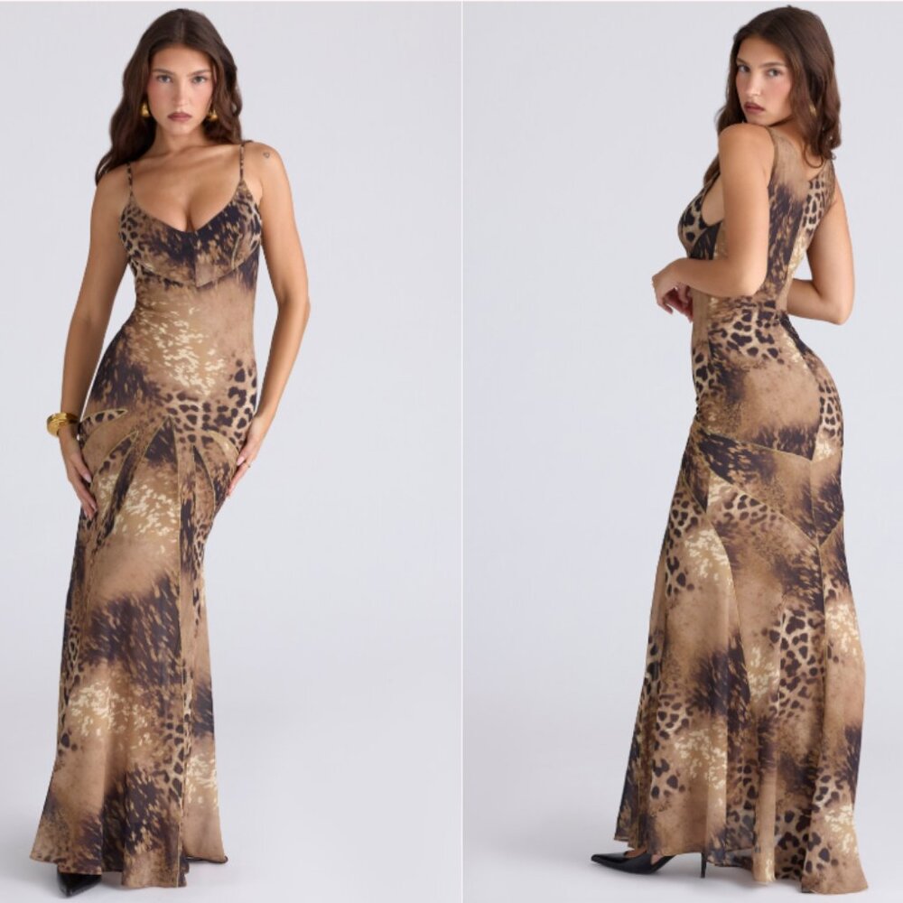 House of CB Sacha leopard print georgette panelled maxi dress - limited edition